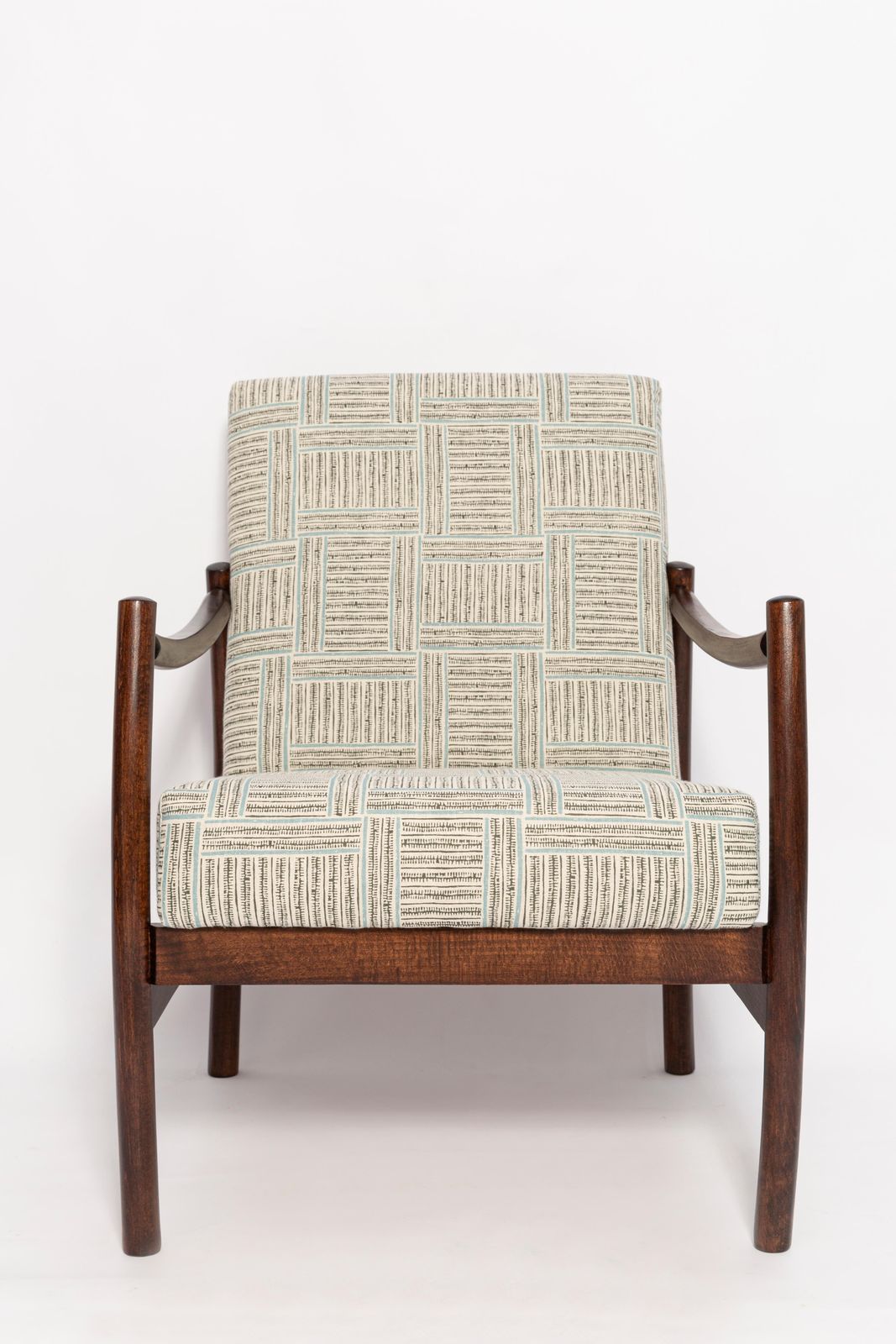 1871.0 Mid 20th Century Vintage Armchair, Beige And Blue Linen, Europe, 1960s photo