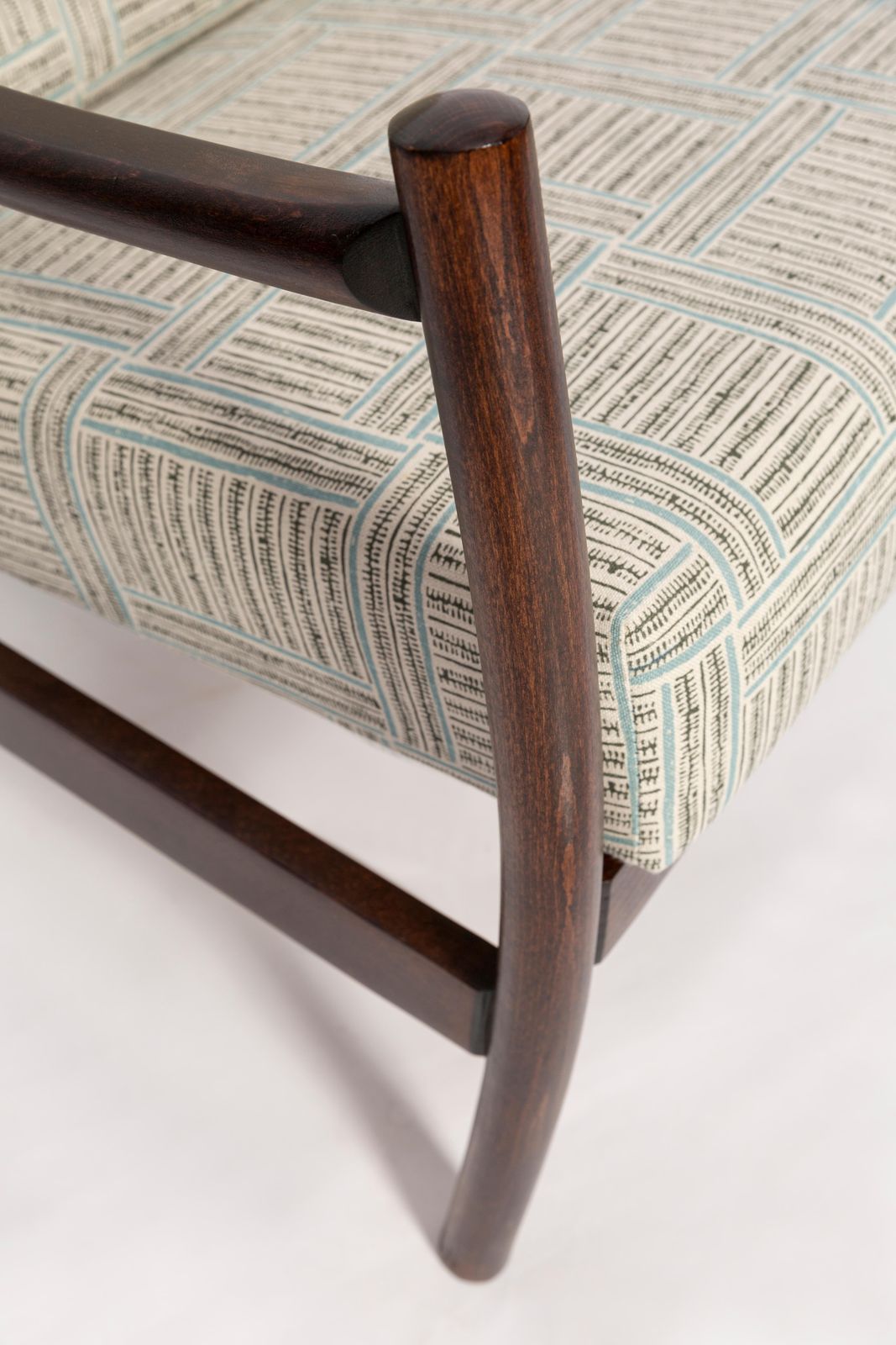photo buy Mid 20th Century Vintage Armchair, Beige And Blue Linen, Europe, 1960s