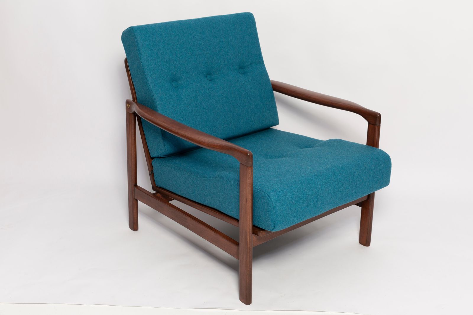 Mid Century Acqua Blue Wool Armchair, Zenon Baczyk, Poland, 1960s photo for sale
