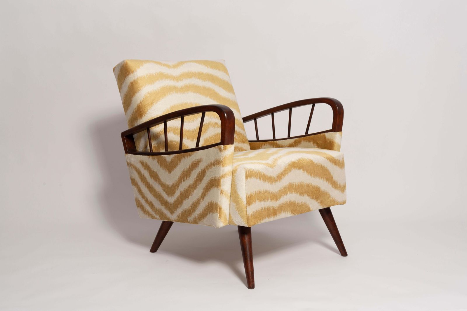 Mid Century Zebra Tiger Velvet Armchair, Europe, 1960s photo furniture