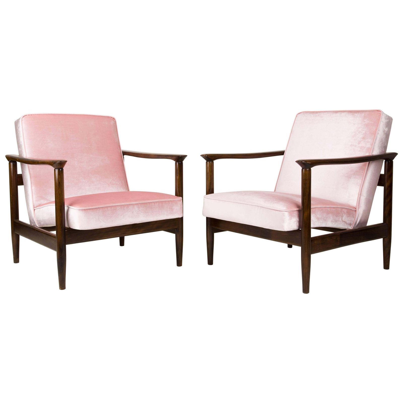 Paar Babyroos Fluwelen Fauteuils, Ontworpen Door Edmund Homa, Jaren 1960