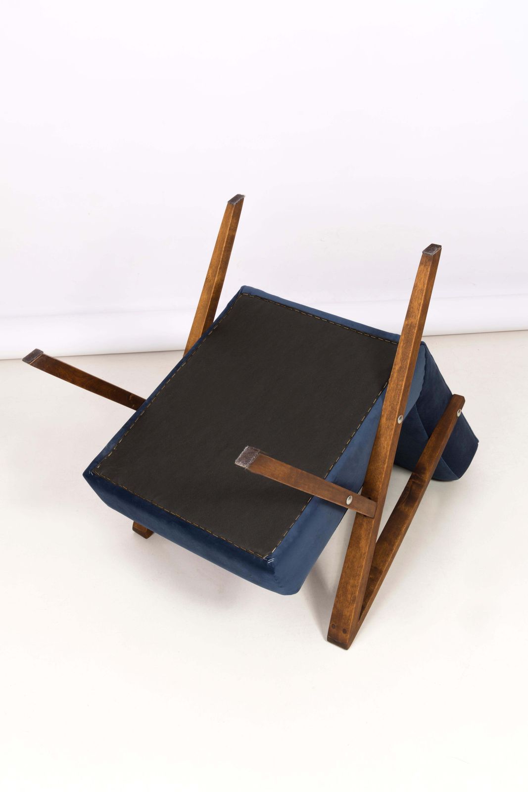 Furniture 20th Century Unique Zet Armchair, Navy Velvet, 1970s, Poland photo