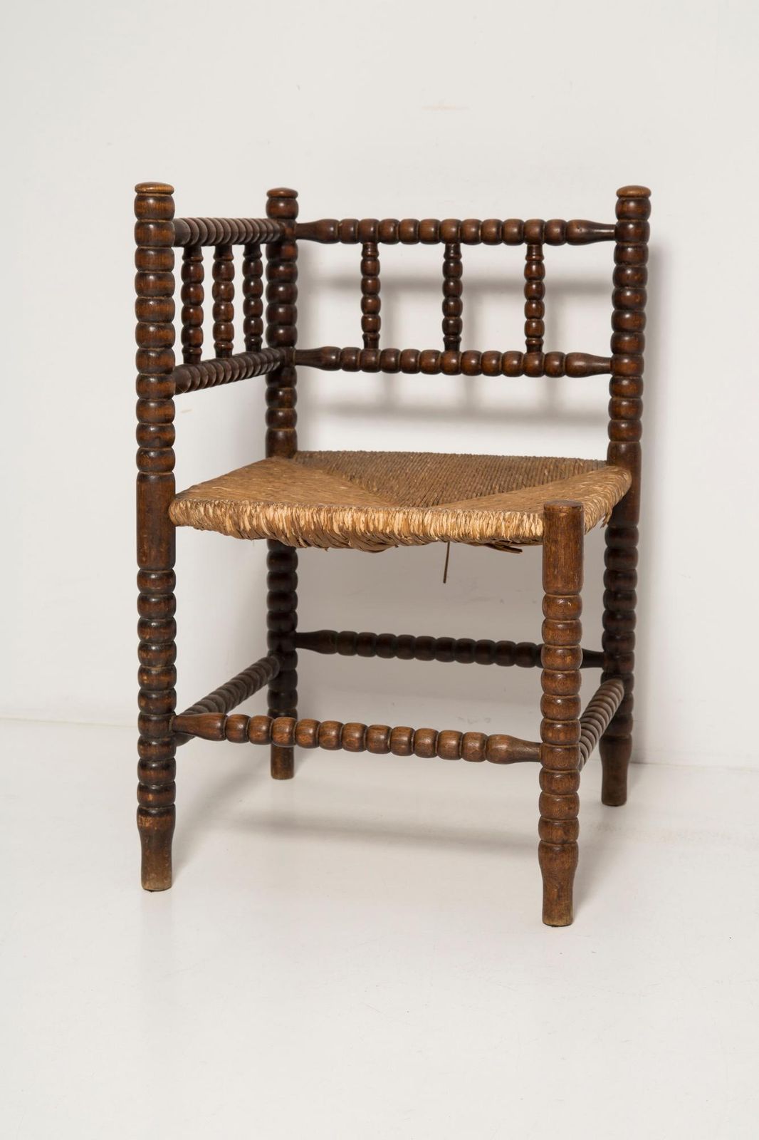 Mid Century Antique Provincial Hand Crafted Bobbin Corner Chair, France, 1940s photo Furniture