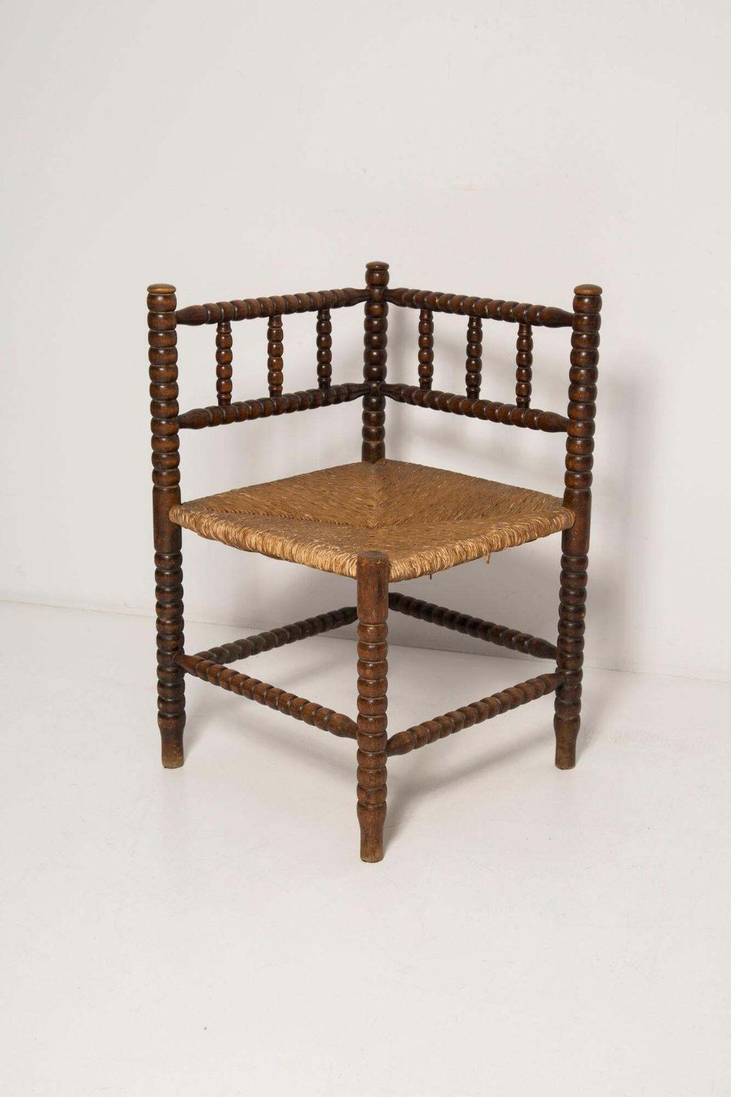Mid Century Antique Provincial Hand Crafted Bobbin Corner Chair, France, 1940s photo vintage