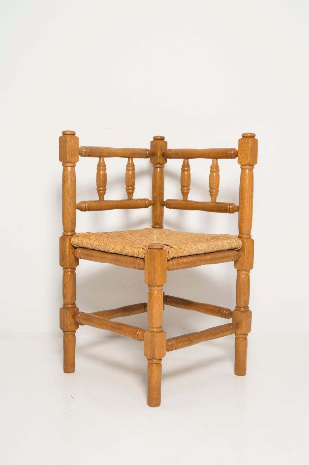 Mid Century Antique Provincial Hand Crafted Bobbin Corner Chair, France, 1940s photo Furniture