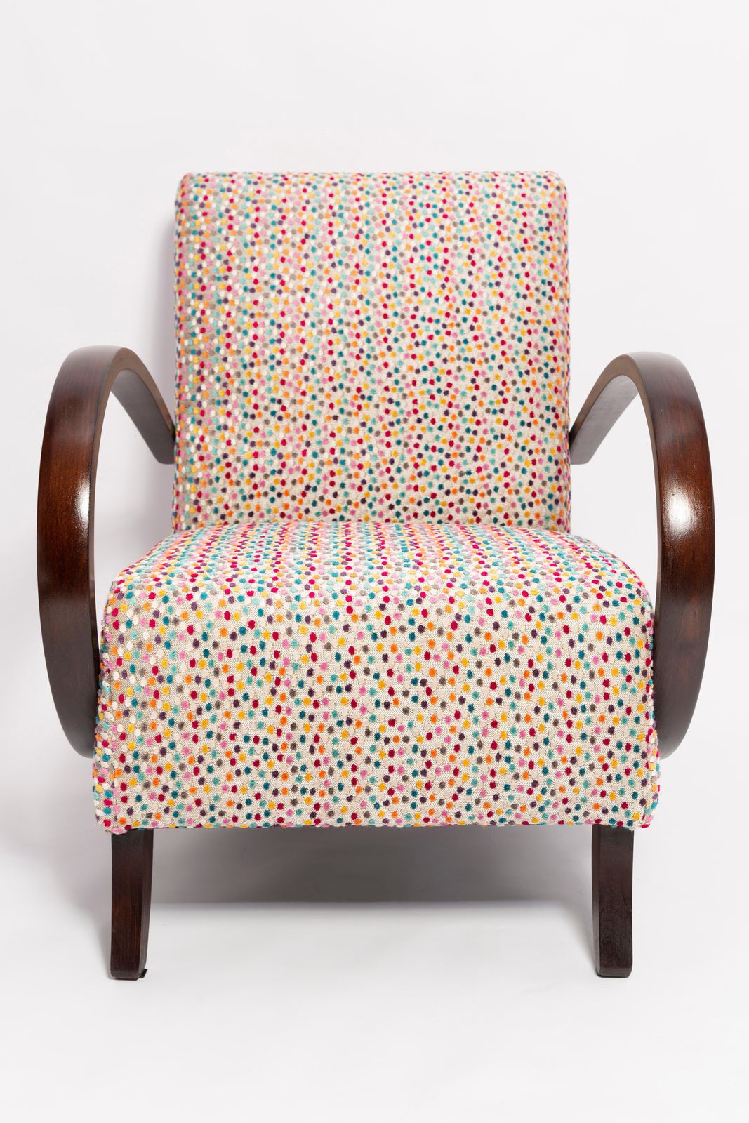 photo furniture Set Van Twee Mid Century Dots Velvet Fauteuils Van J. Halabala, Tsjechië, Ca. Jaren 1950