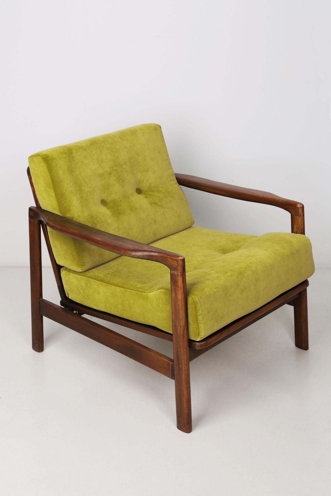 Set Of Two Midcentury Lemon Velvet Armchairs, Zenon Baczyk, 1960s photo for sale
