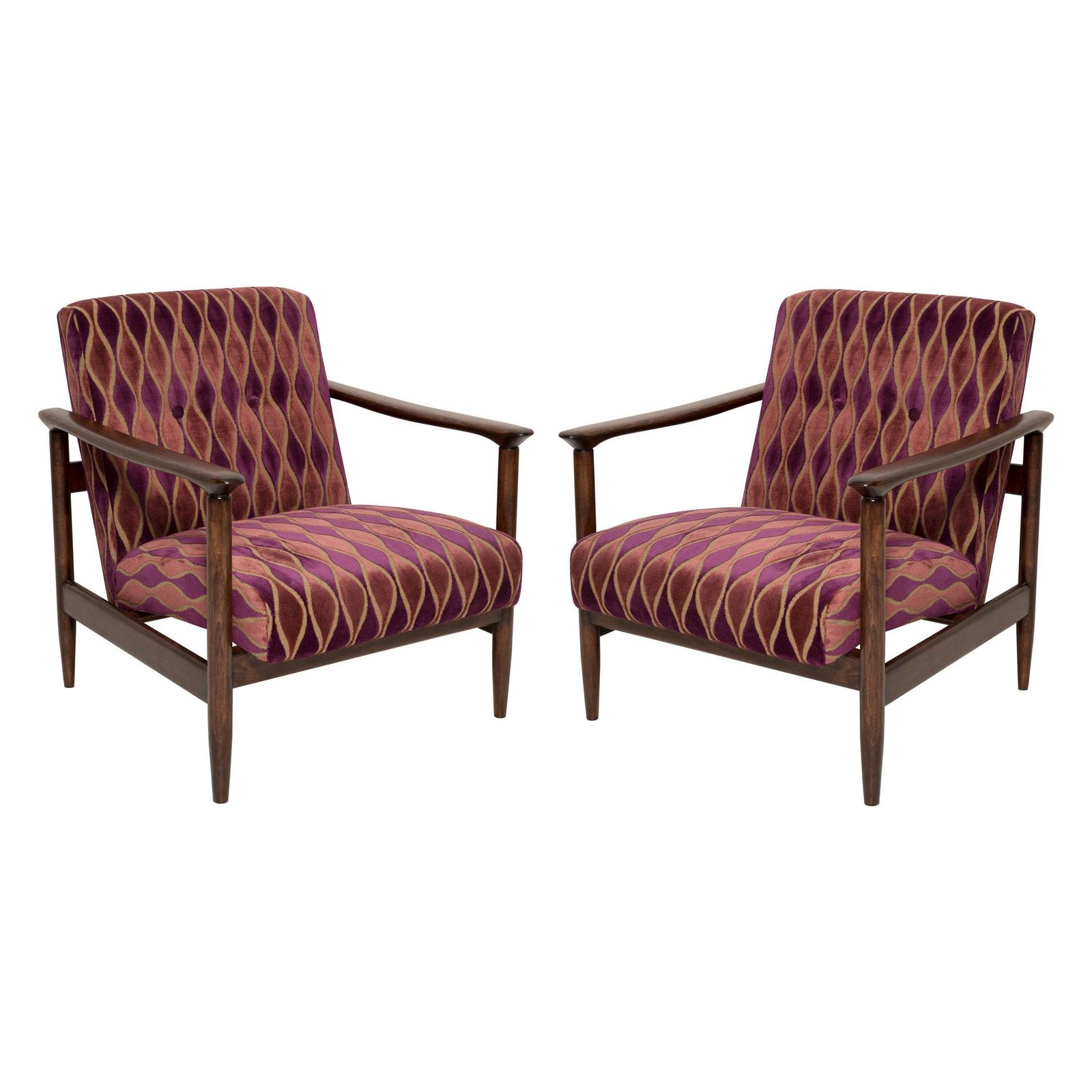 Two Mid 20th Century Pink Pattern Velvet Armchairs, Edmund Homa, Europe, 1960s