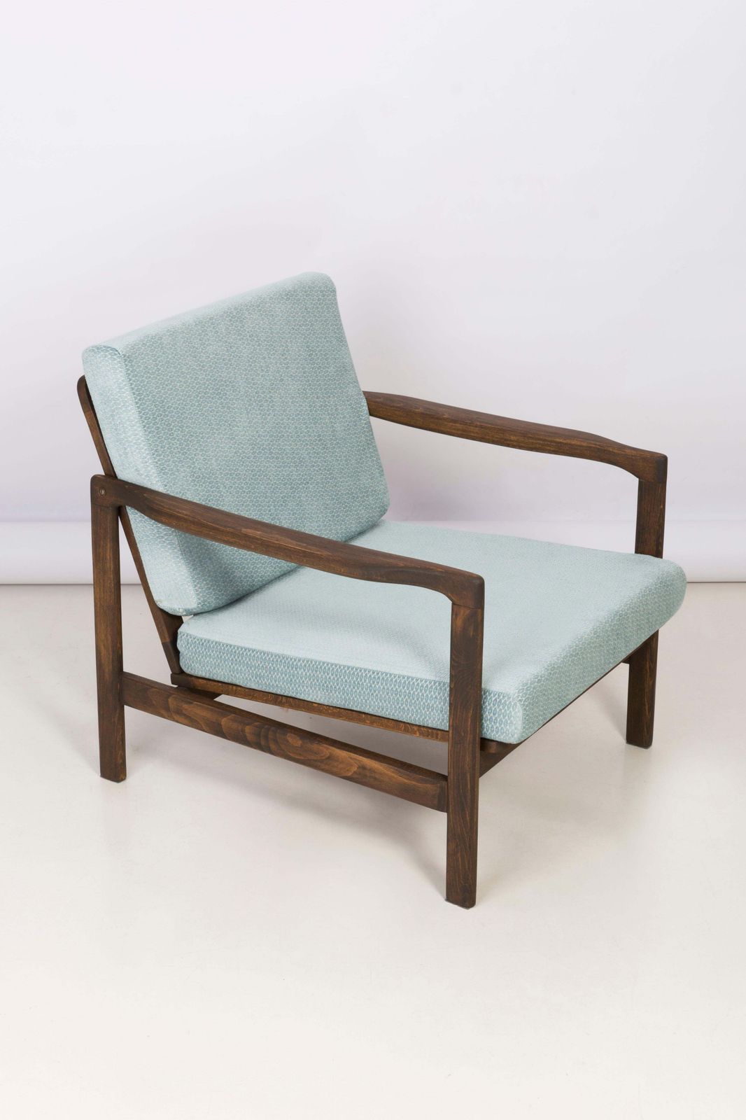 Set Of Two Midcentury Baby Blue Pattern Velvet Armchairs, Zenon Baczyk, 1960s photo buy