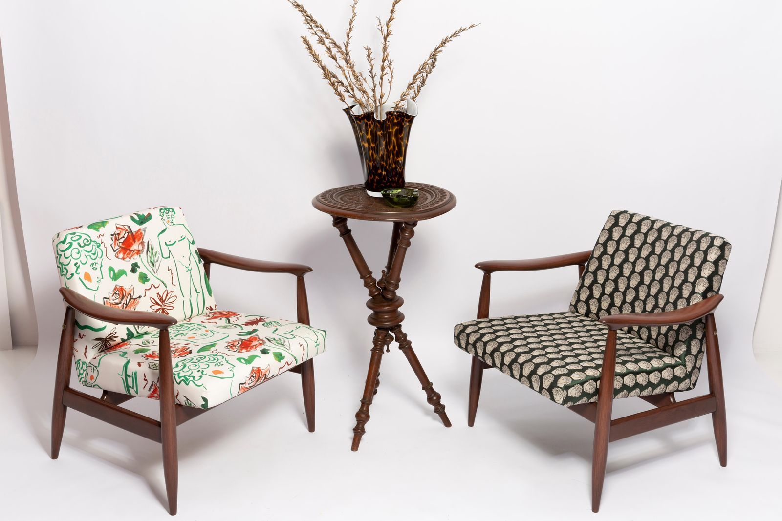 Paar Mid Century Fauteuils Met David Print, Wit, Van Kedziorek, Europa, Jaren 1960 photo 2721.0