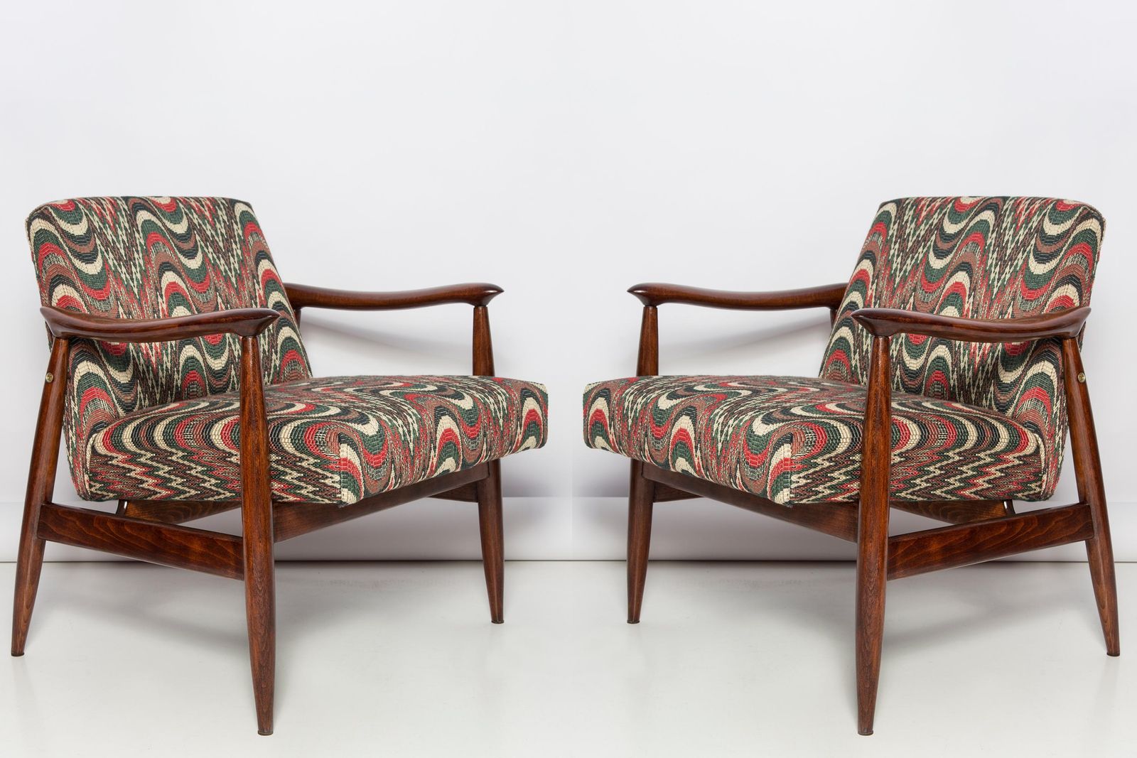Pair Of Mid Century Flimflam Jacquard Armchairs, By J Kedziorek, Europe, 1960s photo furniture
