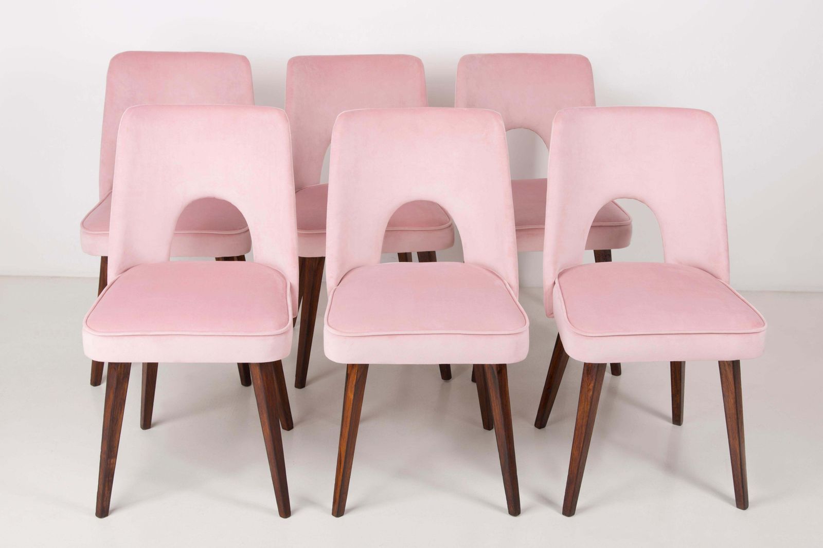 Set Of Six Baby Pink Velvet 'Shell' Chairs, 1960s photo for sale