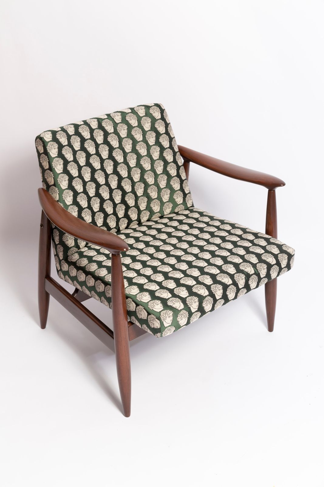 Pair Of Midcentury David Print Emerald Armchairs, By Kedziorek, Europe, 1960s photo vinterior