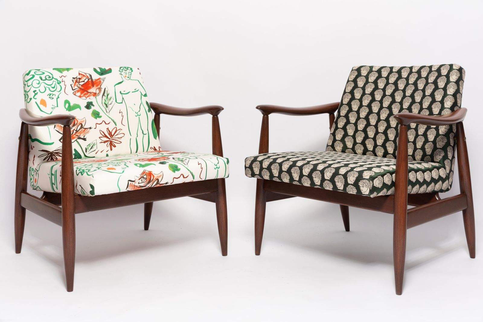 photo furniture Pair Of Midcentury David Print Emerald Armchairs, By Kedziorek, Europe, 1960s