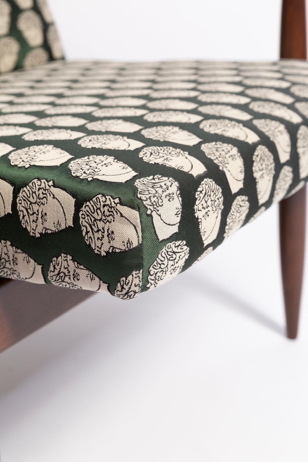photo vintage Paar Mid Century Fauteuils, David Print Emerald, Door Kedziorek, Europa, Jaren 1960