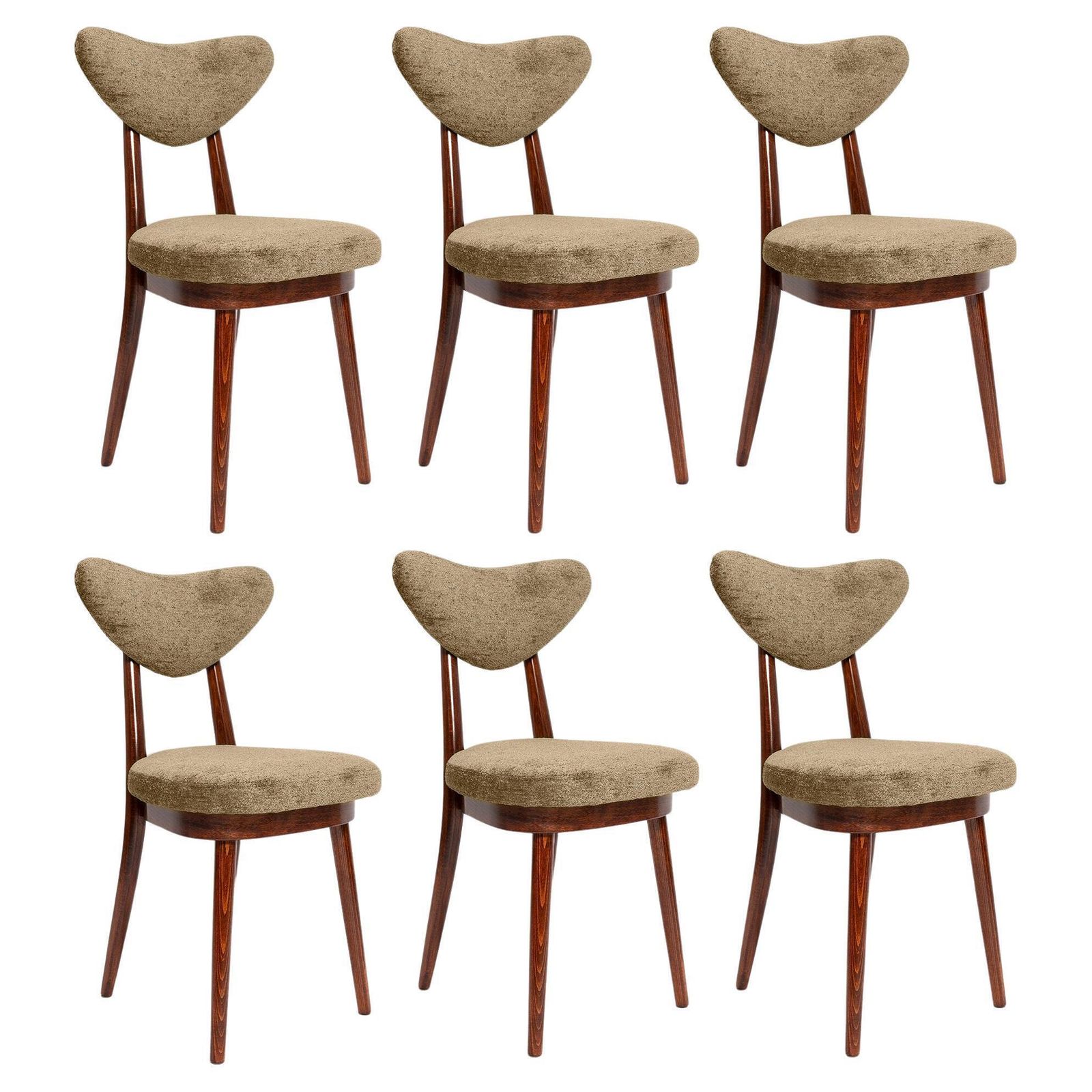 Set Van Zes Mid Century Vintage Stoelen Met Olijfgroene Fluwelen Bekleding, Europa, Jaren 1960