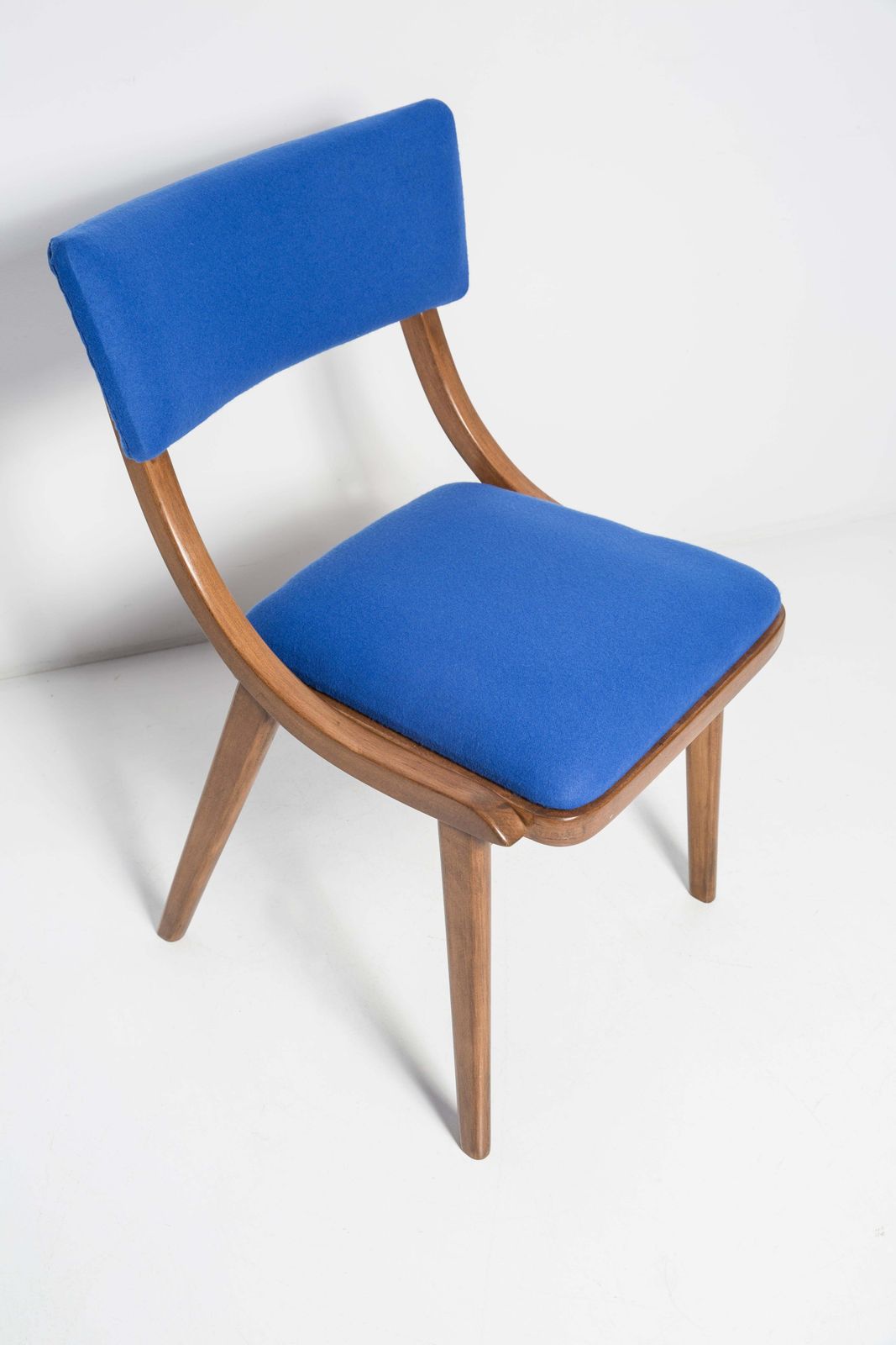 Set Of Six Mid Century Modern Bumerang Chairs, Royal Blue Wool, Poland, 1960s photo for sale