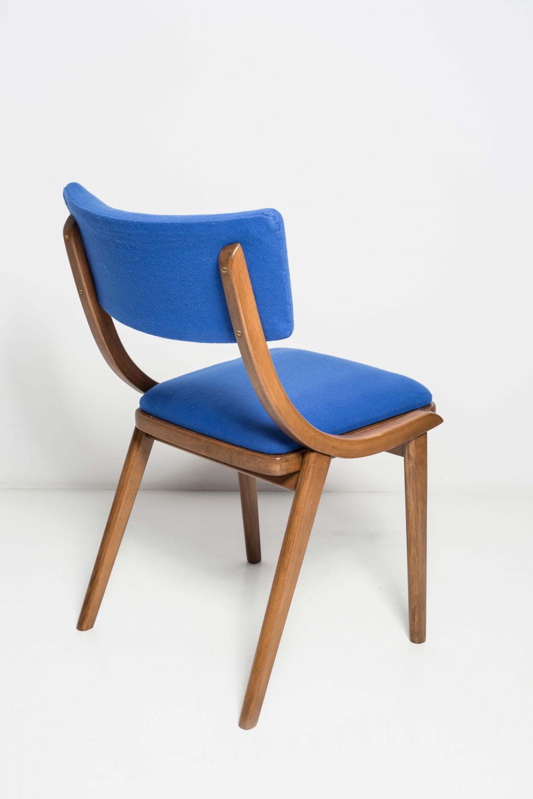 Set Of Six Mid Century Modern Bumerang Chairs, Royal Blue Wool, Poland, 1960s photo buy