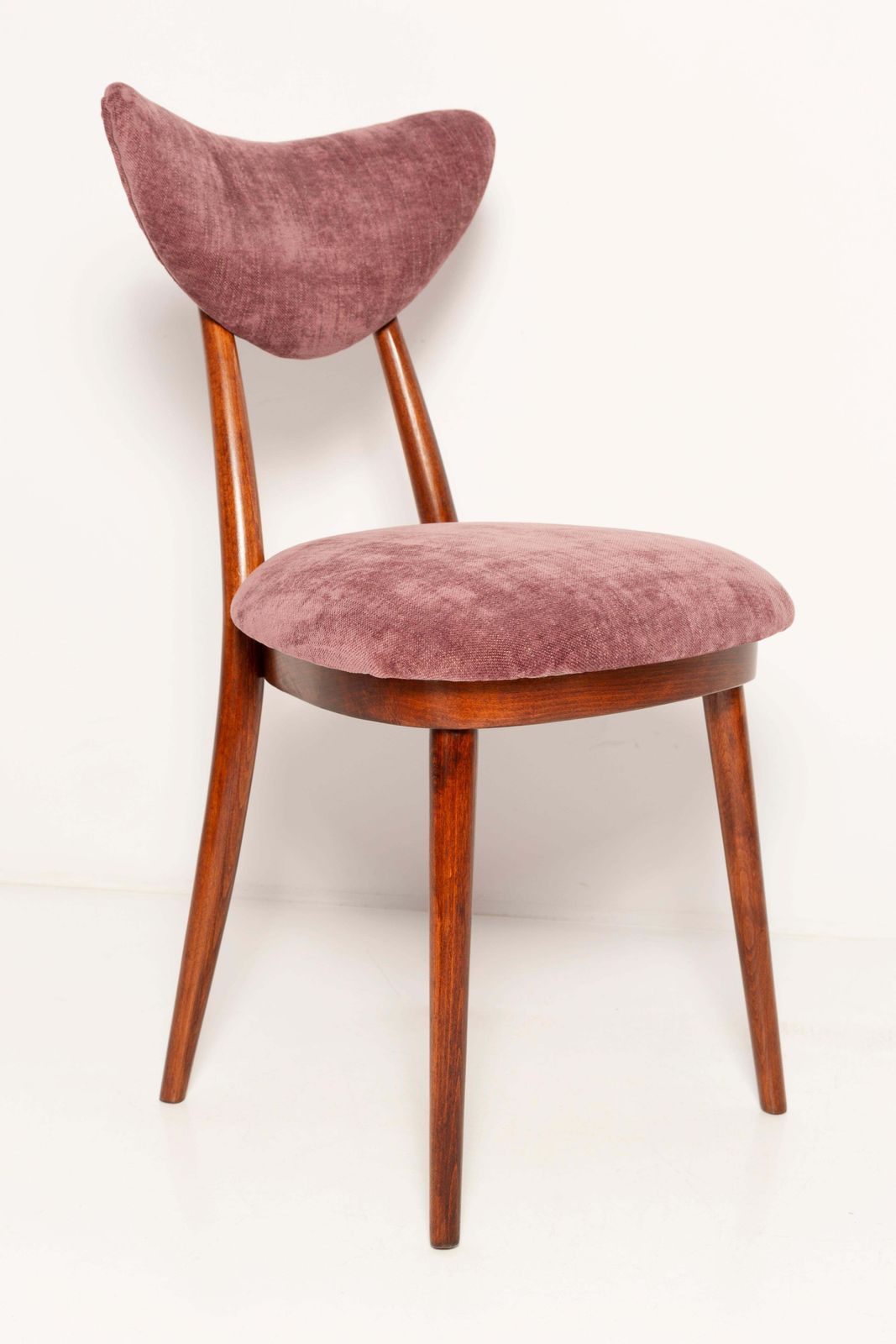 Set Of Six Midcentury Burgundy Pink Velvet Heart Chairs, Europe, 1960s photo buy