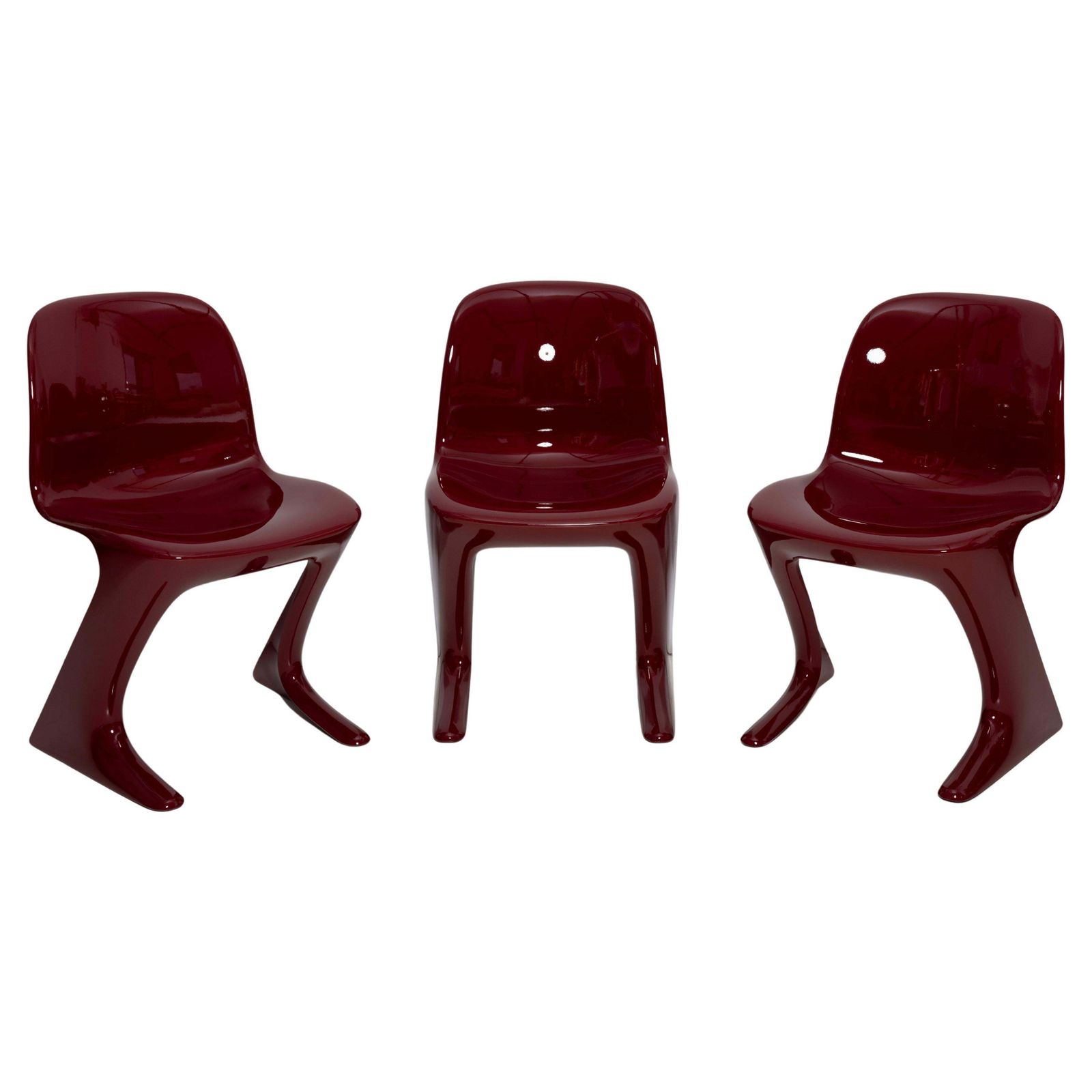 Set Of Three Red Wine Kangaroo Chairs Designed By Ernst Moeckl, Germany, 1968