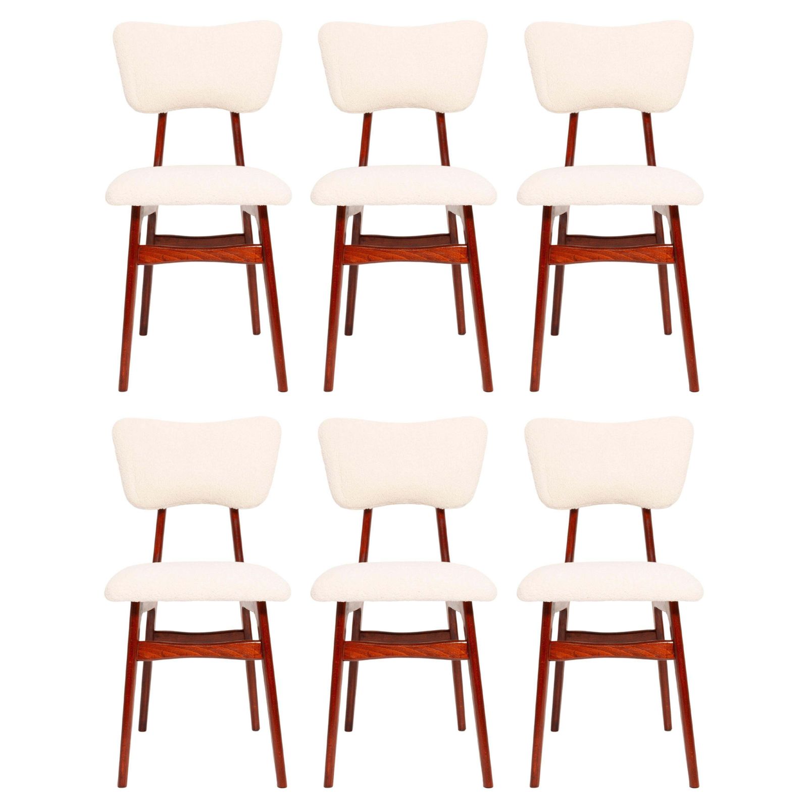 Zes Lichtcrème Bouclé 'Butterfly' Stoelen, Europa, Jaren 1960