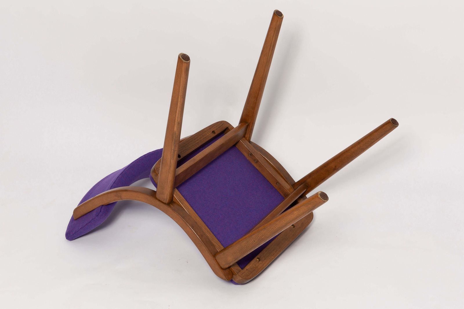 photo furniture Six Mid Century Modern Bumerang Chairs, Purple Violet Wool, Poland, 1960s