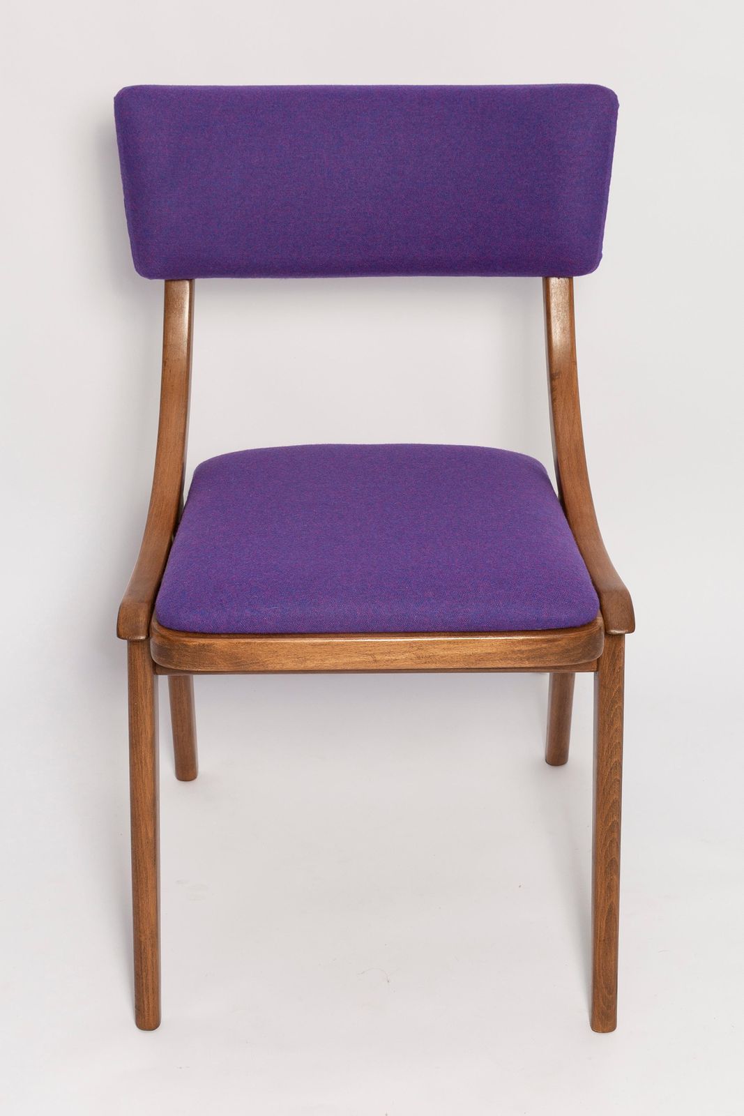 photo for sale Six Mid Century Modern Bumerang Chairs, Purple Violet Wool, Poland, 1960s