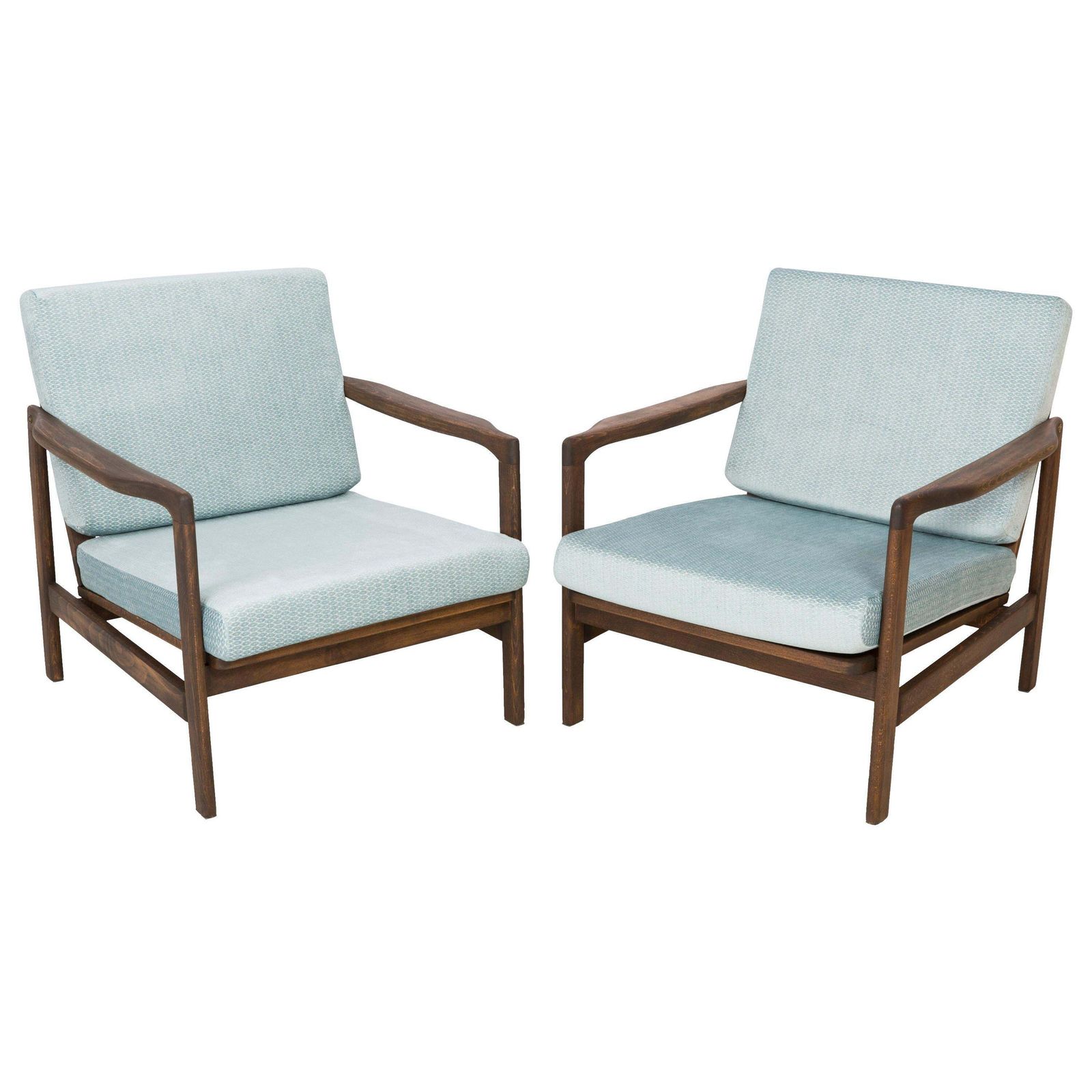 Set Of Two Midcentury Baby Blue Pattern Velvet Armchairs, Zenon Baczyk, 1960s