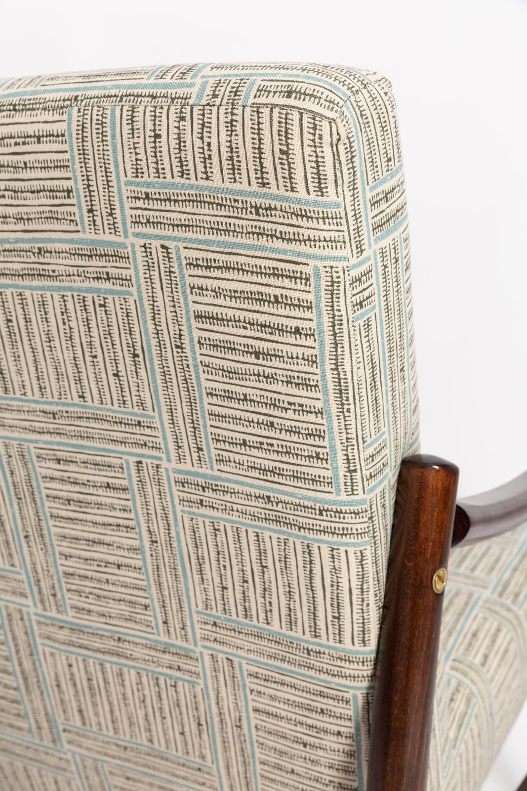 photo furniture Paar Mid Century Vintage Fauteuils, Beige En Blauw Linnen, Europa, Jaren 1960
