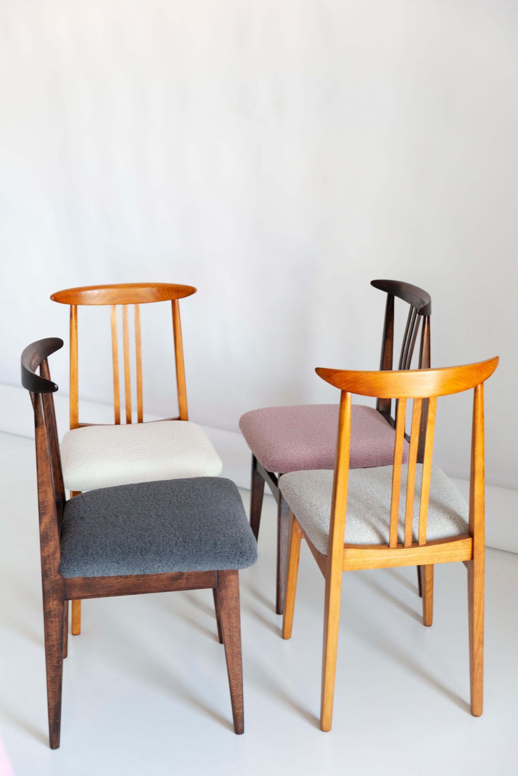Set Of Six Mid Century Light Linen Boucle Chairs, By Zielinski, Poland, 1960s photo vintage