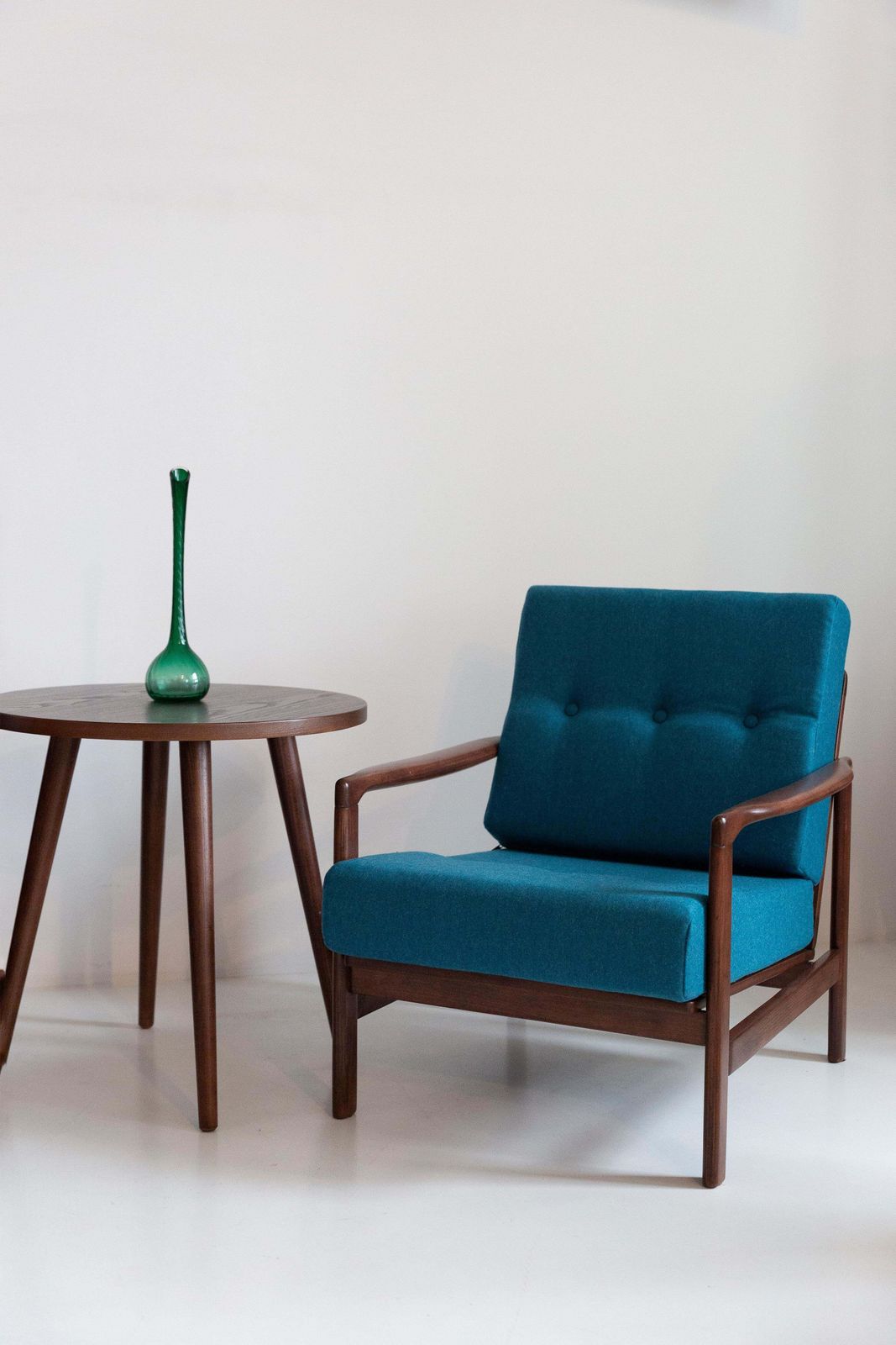 Pair Of Mid Century Acqua Blue Wool Armchairs, Zenon Baczyk, Poland, 1960s photo Furniture