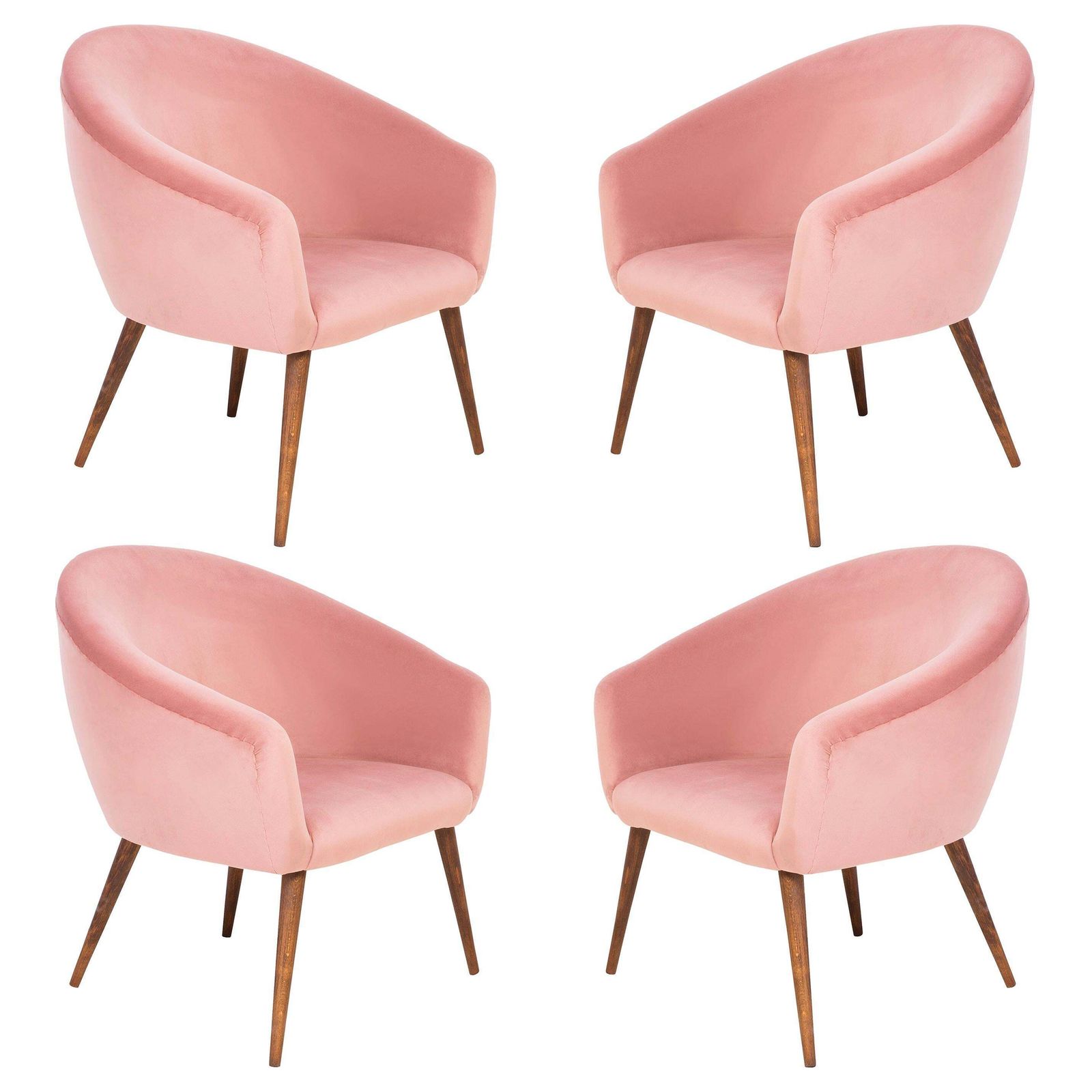 Set Of Four Of 20th Century Pink Velvet Shell Club Armchairs, 1960s