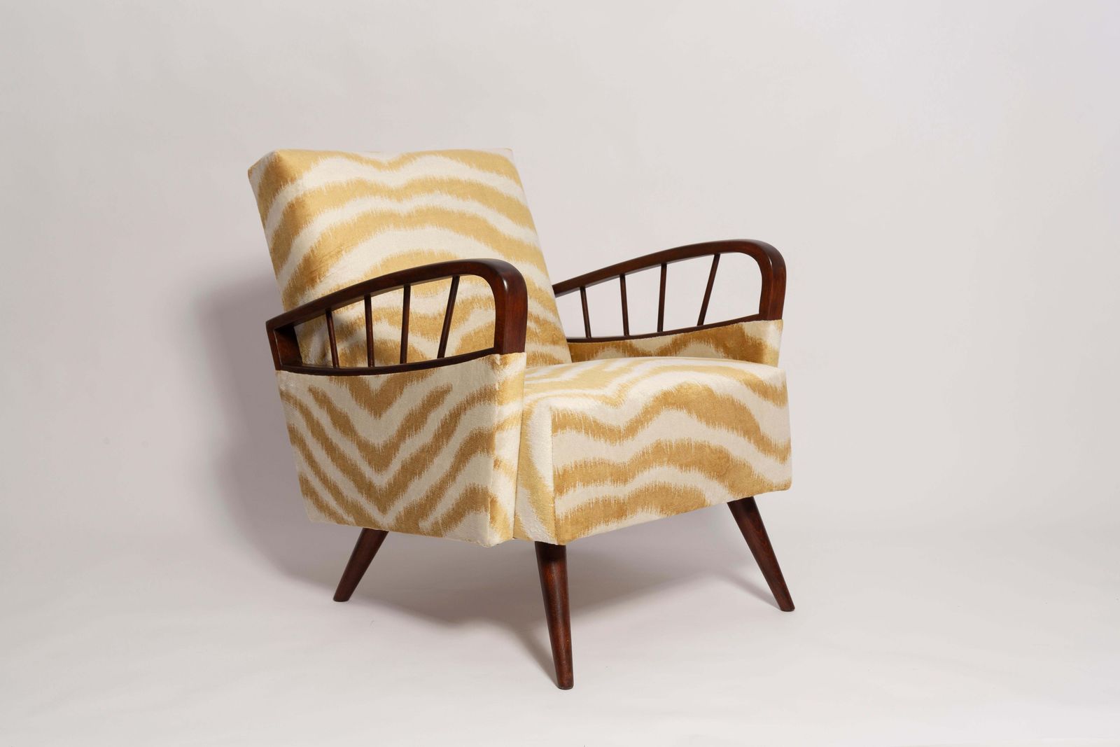 Pair Of Mid Century Zebra Tiger Velvet Armchairs, Europe, 1960s photo Furniture