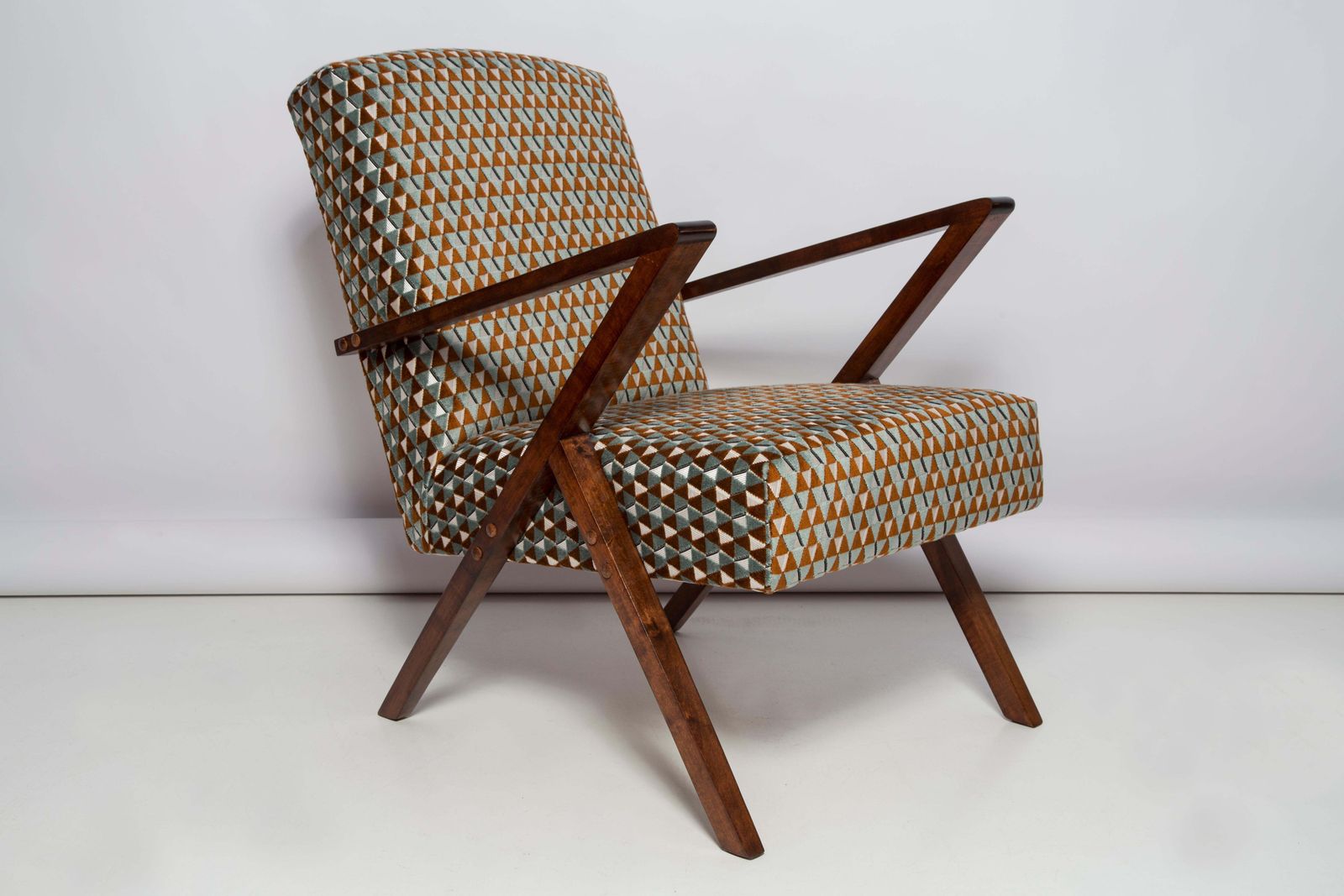 Set Of Two Mid Century Unique Zet Armchairs, Triangle Velvet, 1970s, Europe photo for sale