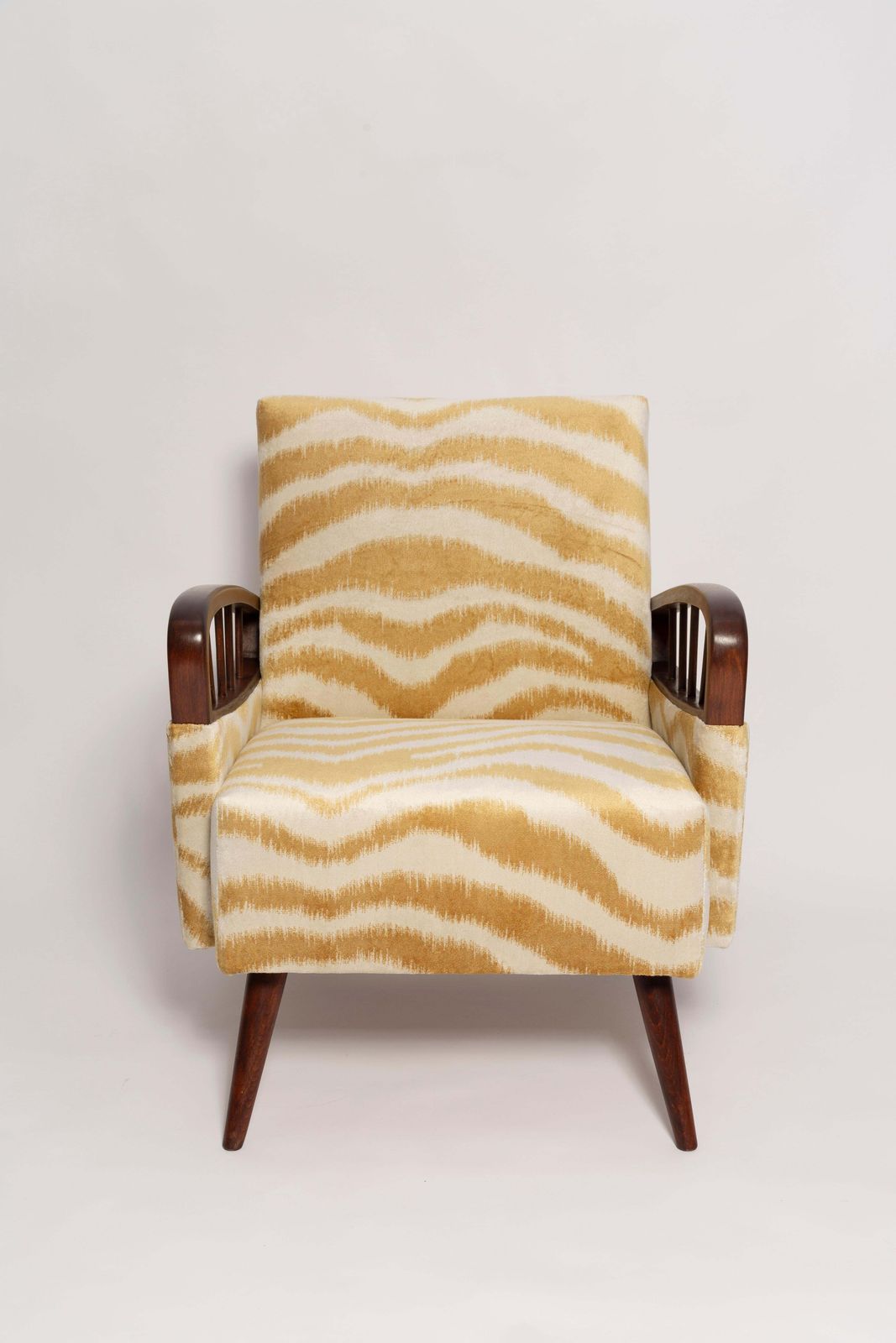 Pair Of Mid Century Zebra Tiger Velvet Armchairs, Europe, 1960s photo buy