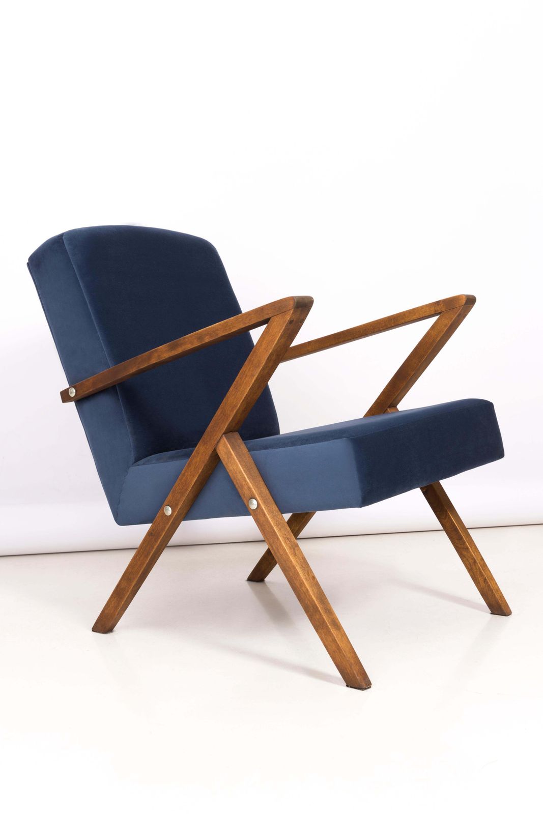 Paar Unieke Zet Fauteuils, 20e Eeuw, Marineblauw Fluweel, Jaren 1970, Polen photo buy