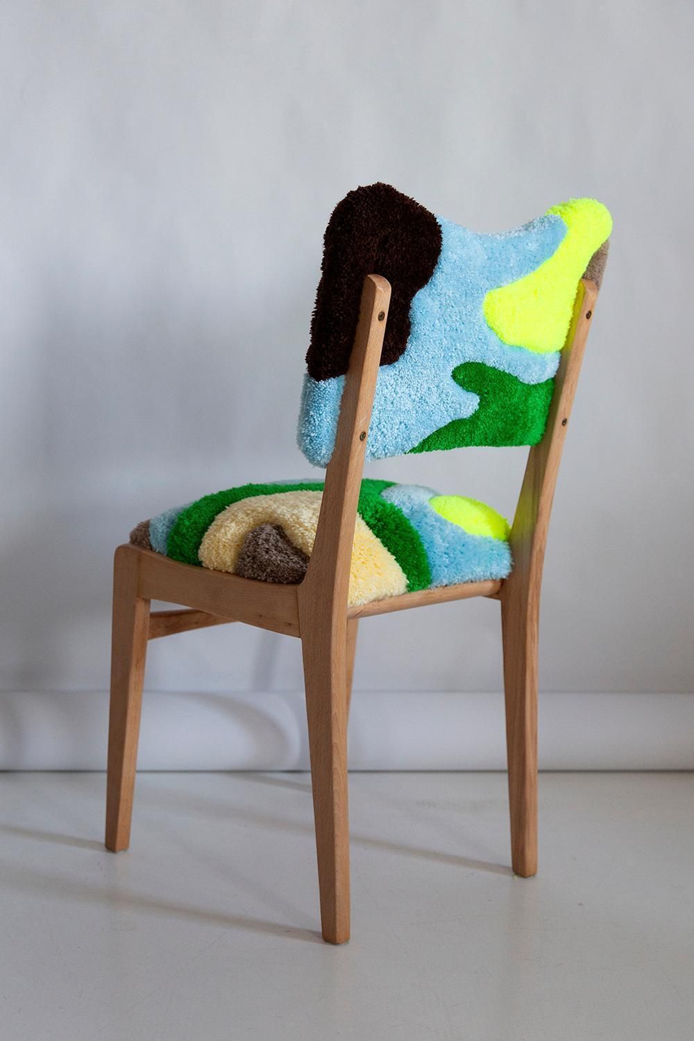 photo for sale Set Of Four Mid Century Tufting Chairs, Light Wood, Rajmund Halas, Poland, 1960s