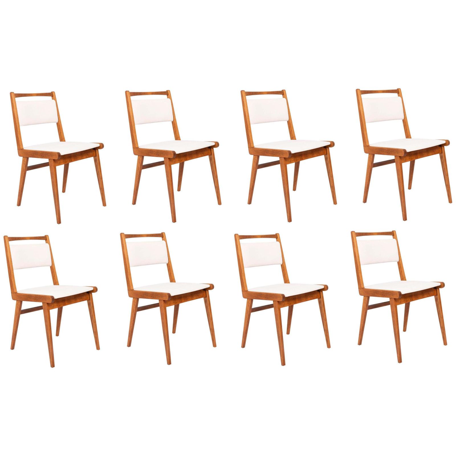 Set Of Eight 20th Century White Velvet Chairs, Poland, 1960s