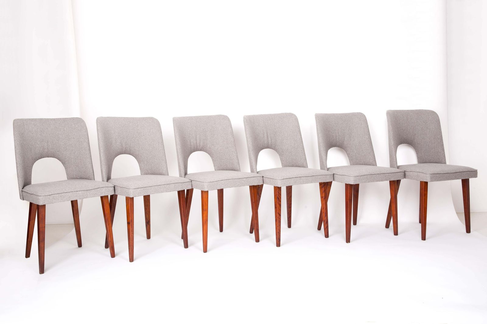 Set Of Six Mid Century Grey Beige "Shell" Chairs, Europe, 1960s. photo for sale