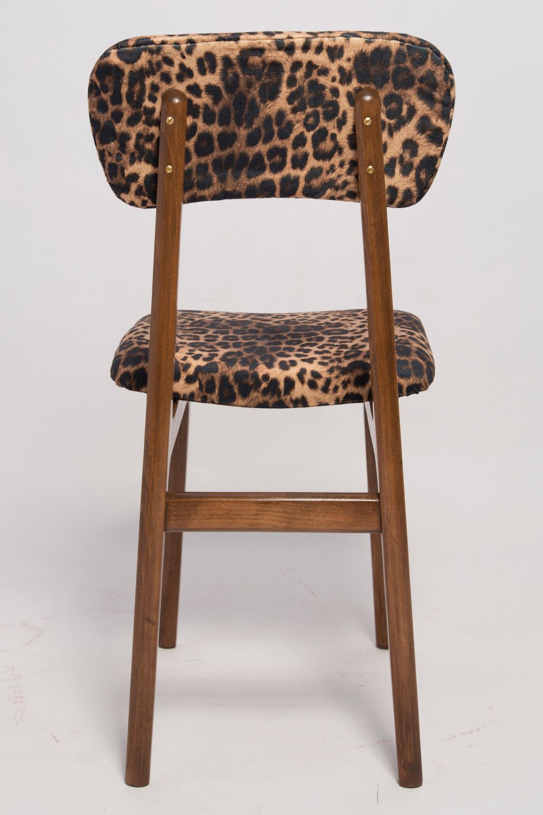 Zes Mid Century Stoelen Met Luipaardprint Velours Bekleding, Walnouthout, Rajmund Halas, Polen, Jaren 1960 photo vinterior