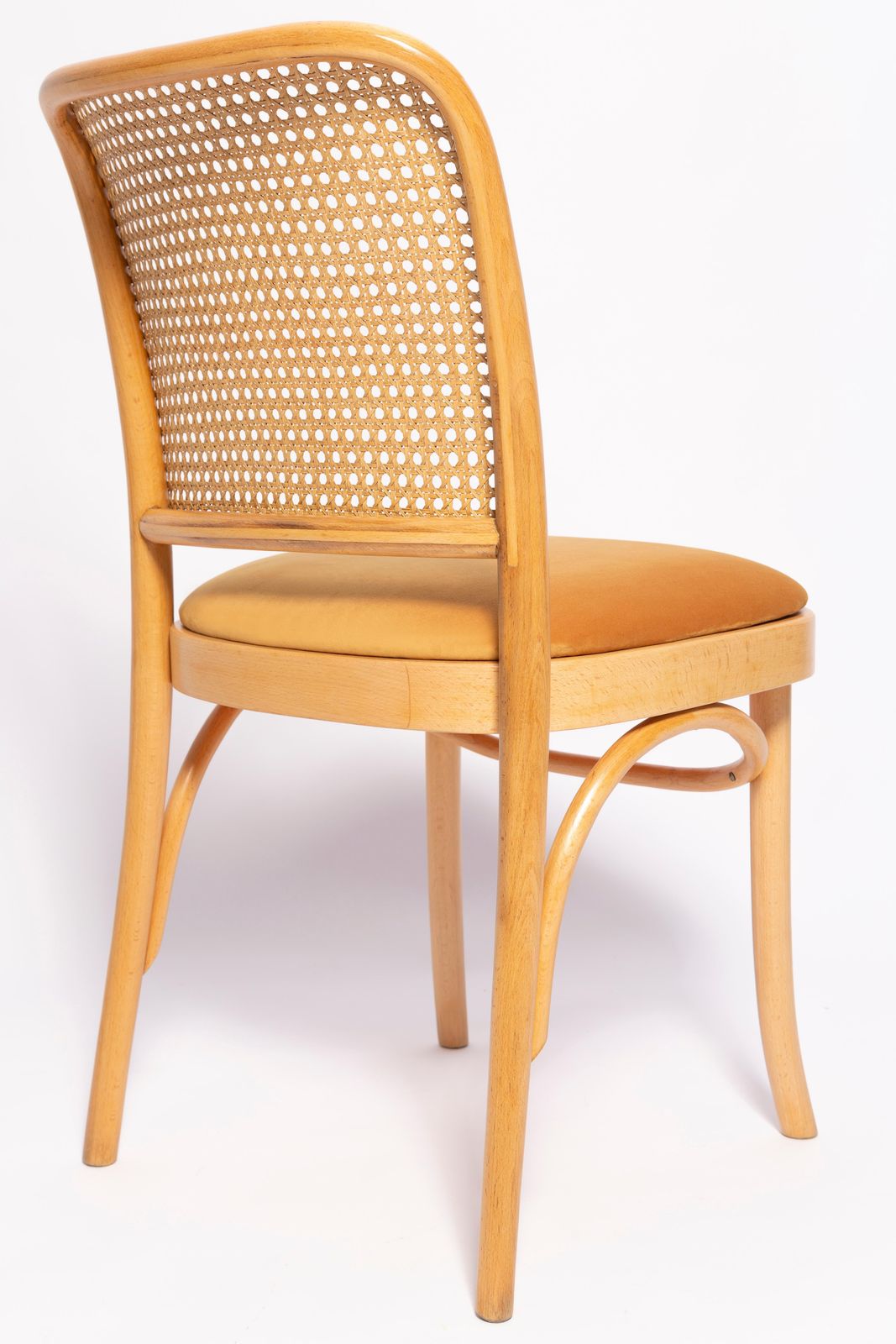 Furniture Set Of Six Mid Century Yellow Velvet Thonet Wood Rattan Chairs, Europe, 1960s photo
