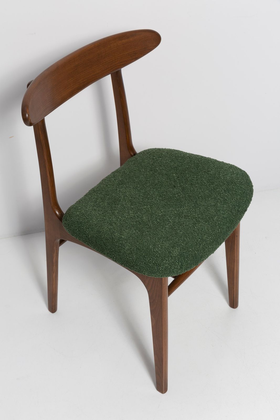 Set Of Six Mid Century Chairs Green Boucle, Walnut, Rajmund Halas, Poland, 1960s photo Furniture