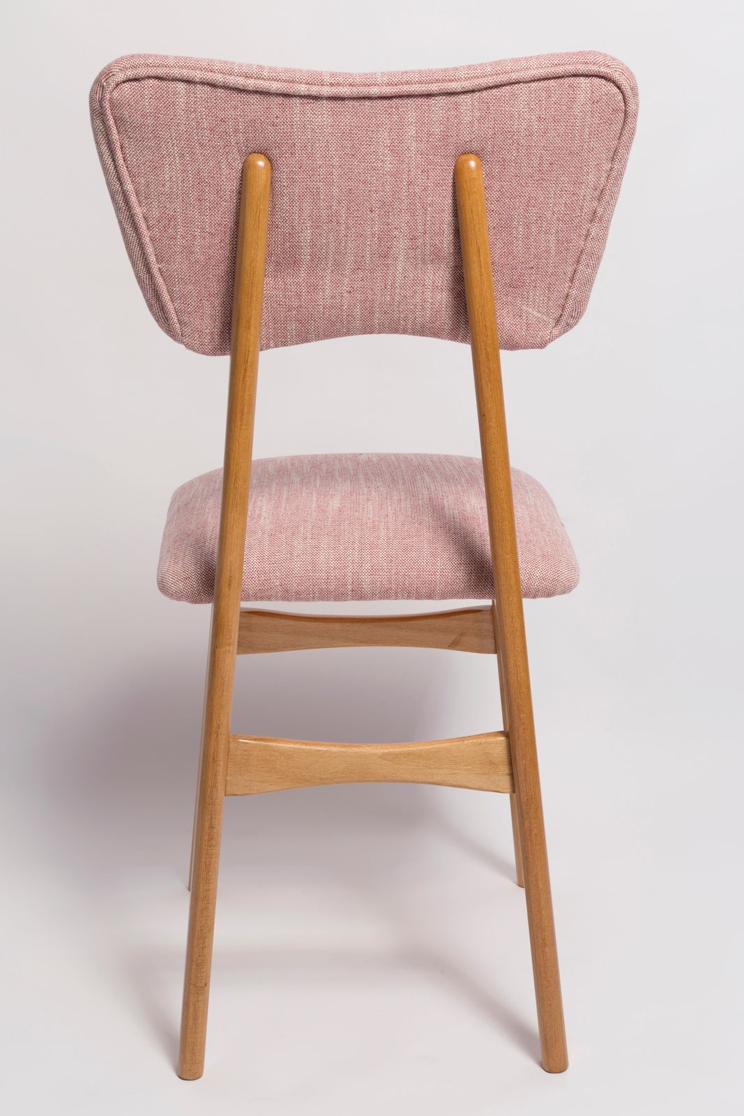 photo for sale Six Mid Century Butterfly Dining Chairs, Pink Linen, Light Wood, Europe, 1960s