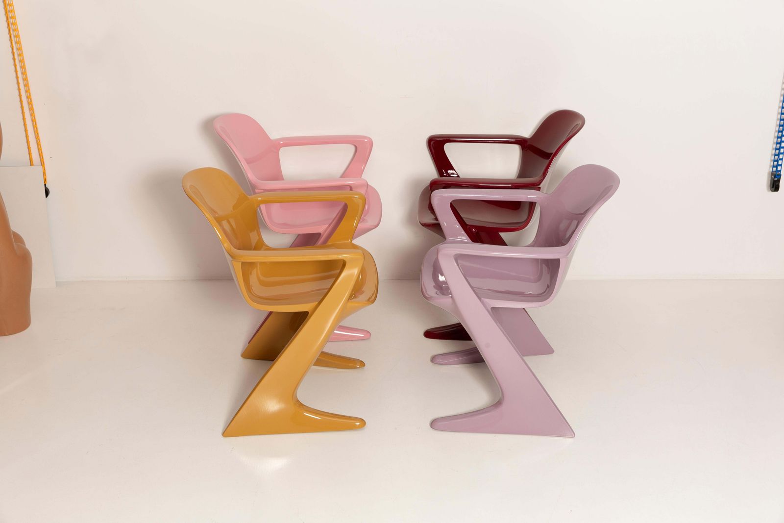 photo for sale Set Of Three Mid Century Kangaroo Chairs, Ernst Moeckl, Germany, 1968