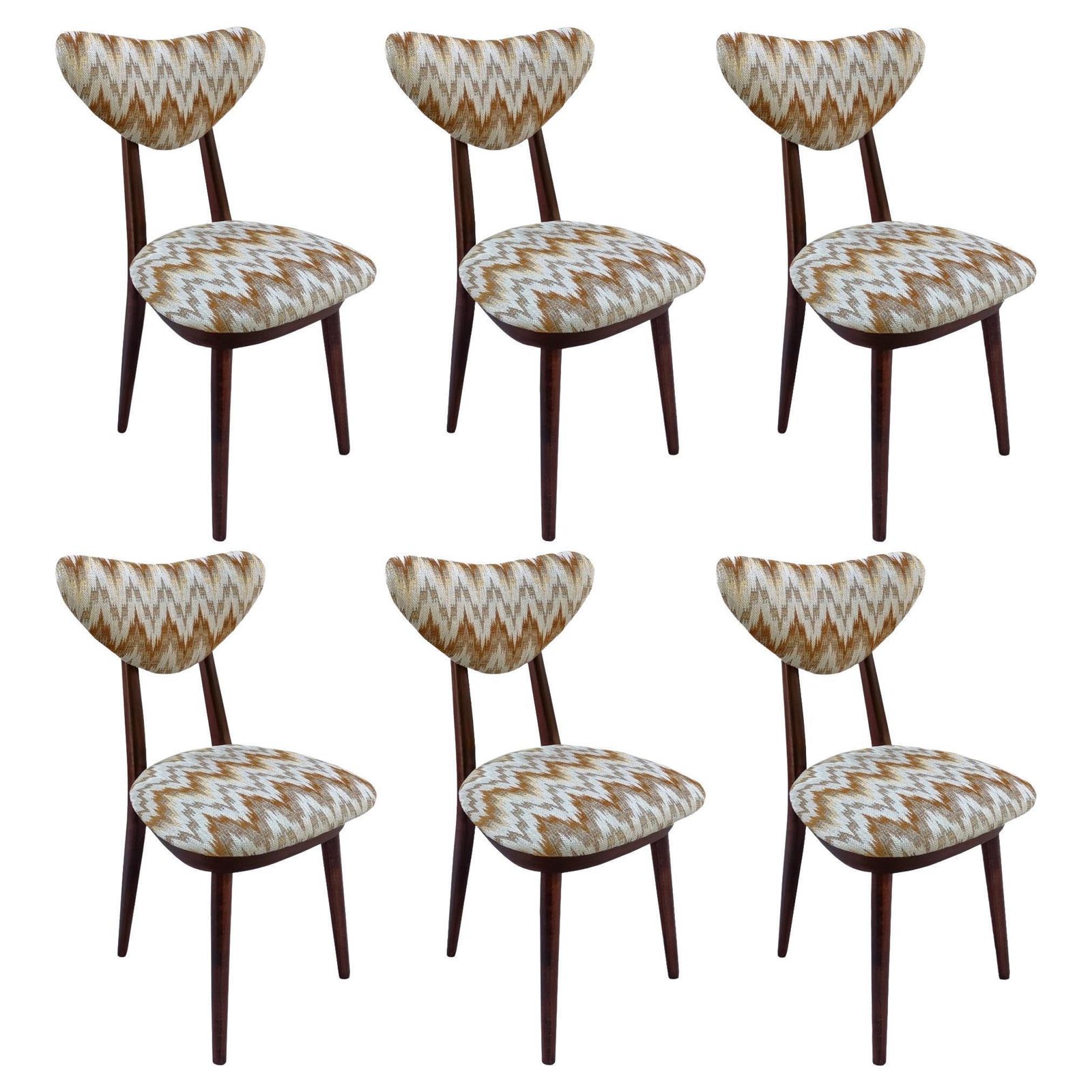 Six Mid Century Heart Chairs, Yellow Gaston Daniela Jacquard, Europe 1960s