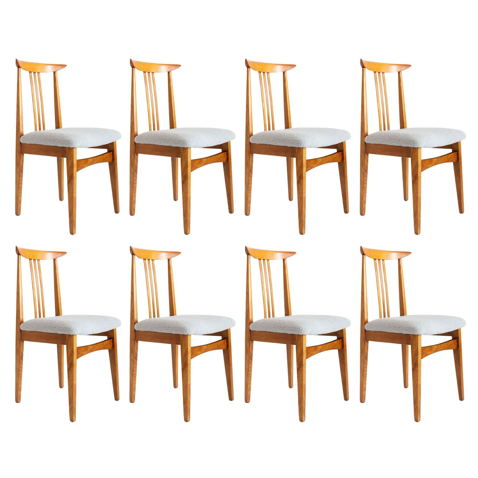 Acht Mid Century Stoelen Met Linnen Bouclébekleding, Ontworpen Door M. Zielinski, Europa, Jaren 1960