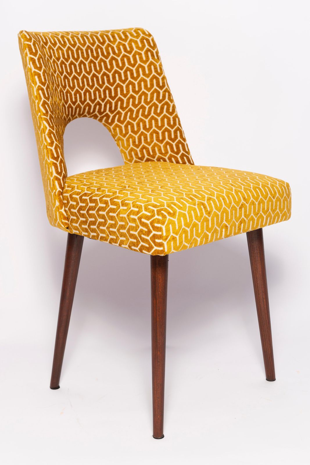 Set Of Eight Mid Century Yellow Mustard 'Shell' Chairs, Europe, 1960s photo for sale