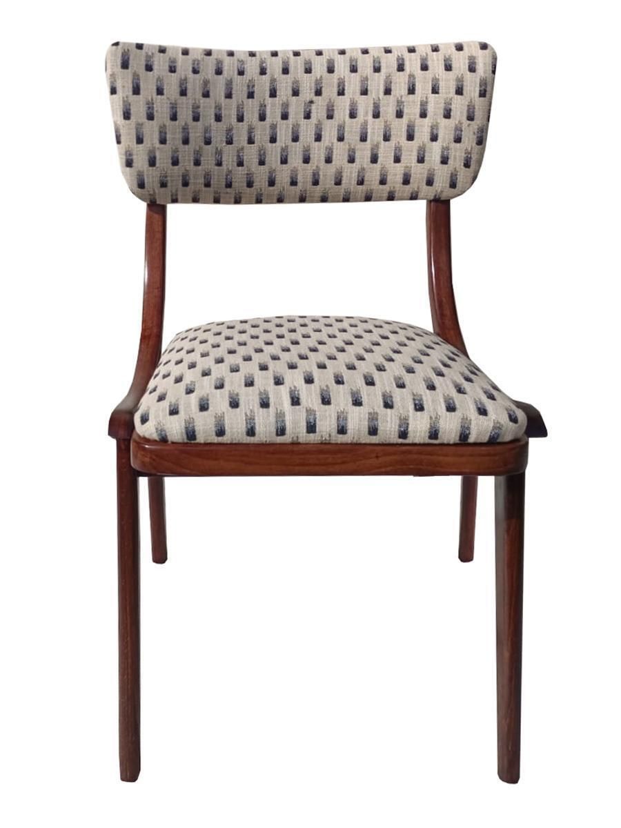Six Mid Century Modern Bumerang Chairs, Light Creme White Jacquard, Poland 1960s photo for sale
