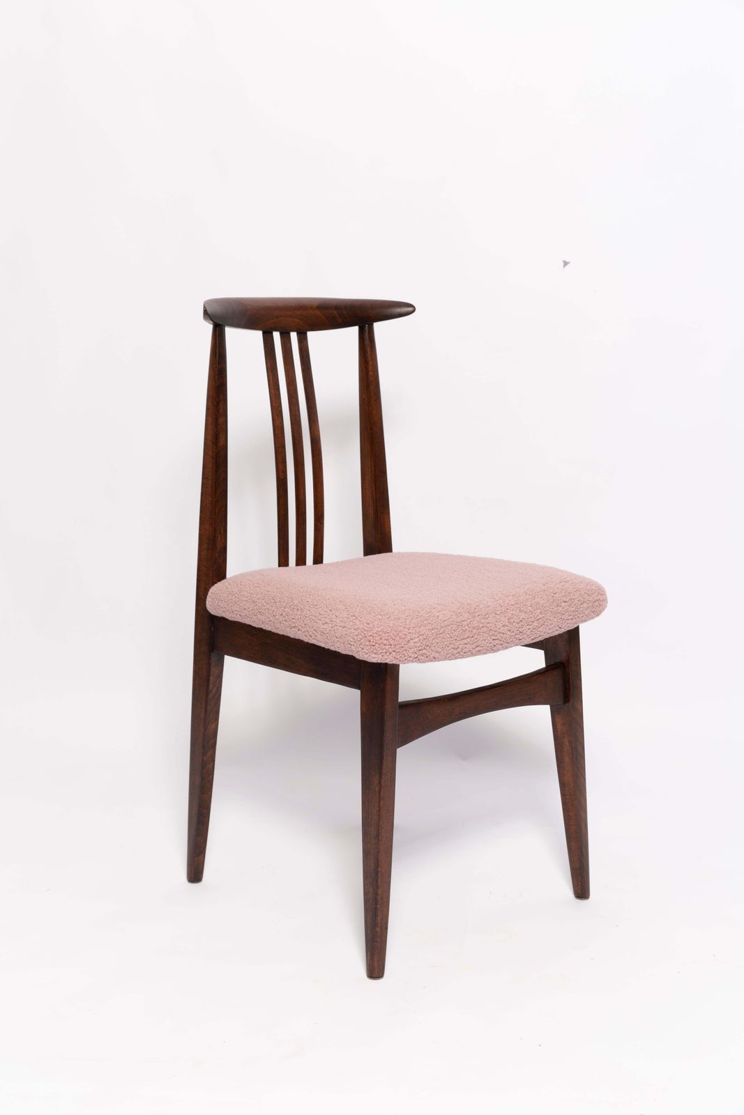 Set Of Eight Mid Century Pink Blush Boucle Chairs By M. Zielinski, Europe, 1960s photo furniture