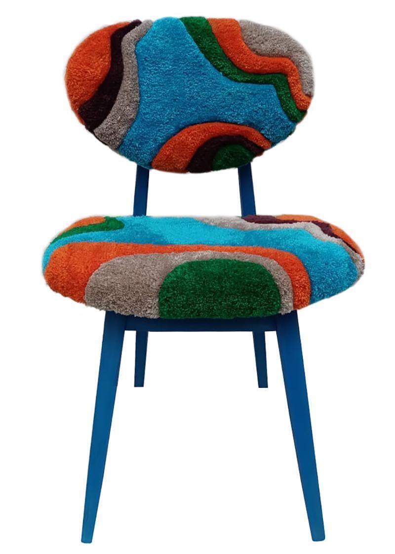Four Mid Century Mushroom Chairs, Hand Tufting Blue Green Wool, Europe, 1960s photo for sale